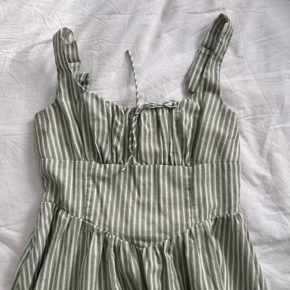 Striped Green Sleeveless Dress